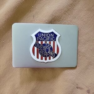 Union Pacific Overland Route Metal Belt Buckle - Red, White & Blue